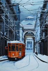 Via Tommaso Grossi tram nella neve (olio su tela 30x20) 2011_0.JPG